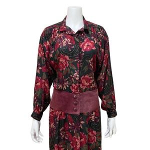 Vintage Floral Suede Leather Dress Size 12